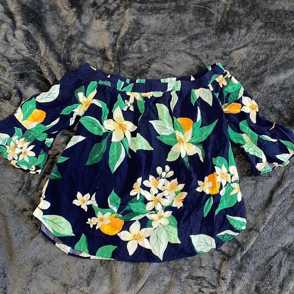 Orange blossom off the shoulder top